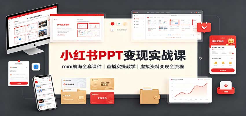 小红书PPT变现实战课：mini航海全套课件+直播实操教学，虚拟资料变现全流程|无忧资源社