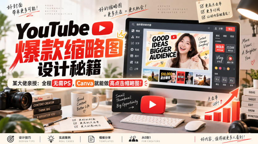 YouTube爆款缩略图设计秘籍，某油管大佬（610万订阅者）亲授，全程无需PS，Canva就能做高点击缩略图！【原创双语字幕】|无忧资源社