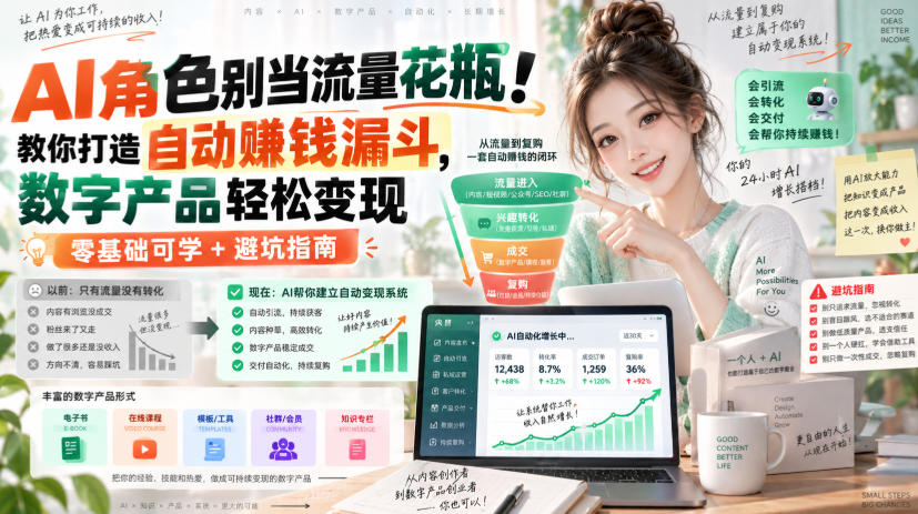 AI角色别当流量花瓶！教你打造自动賺钱漏斗，数字产品轻松变现（零基础可学+避坑指南）【原创双语字幕】|无忧资源社