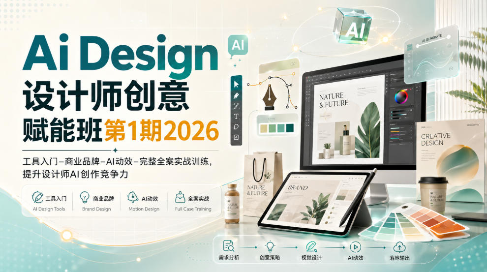 Ai Design设计师创意赋能班第1期2026｜工具入门‑商业品牌‑AI动效‑完整全案实战训练，提升设计师AI创作竞争力|无忧资源社