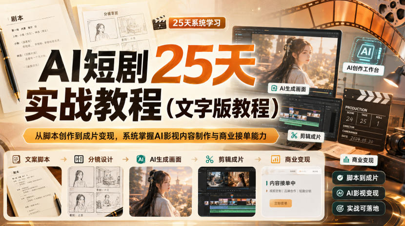 AI短剧25天实战教程（文字版教程），从脚本创作到成片变现，系统掌握AI影视内容制作与商业接单能力|无忧资源社