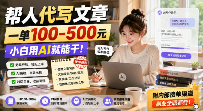 帮人代写文章，一单100-500，小白用AI就能干，附内部接单渠道，副业全职都行【揭秘】|无忧资源社