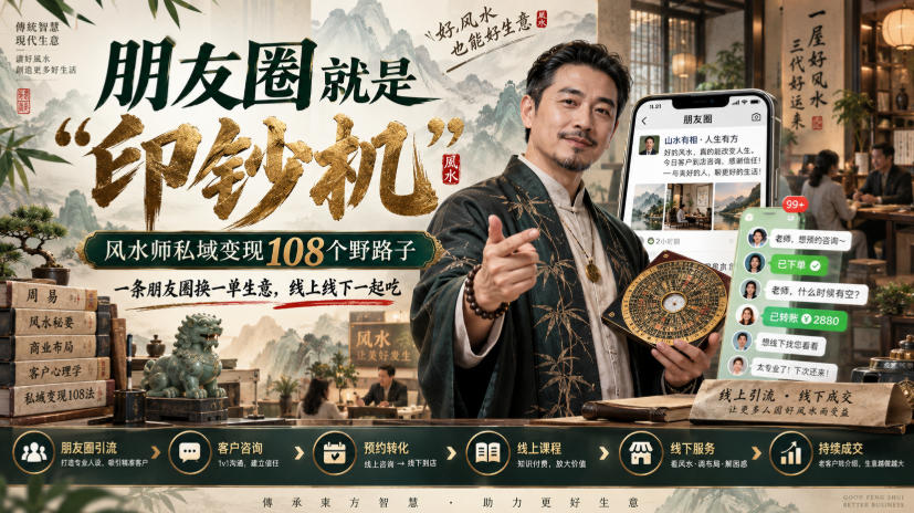 朋友圈就是“印钞机”,风水师私域变现108个野路子,一条朋友圈换一单生意,线上线下一起吃【文档】|无忧资源社