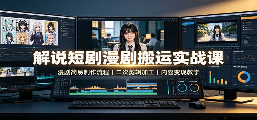 解说短剧漫剧搬运实战课：漫剧简易制作流程，二次剪辑加工，内容变现教学|无忧资源社