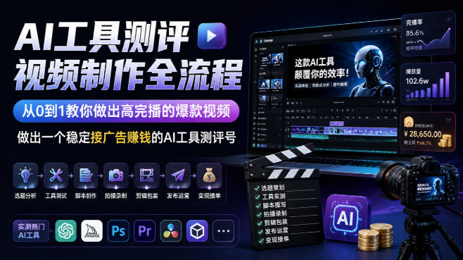 AI工具测评视频制作全流程，从0到1教你做出高完播的爆款视频，做出一个稳定接广告賺钱的AI工具测评号|无忧资源社