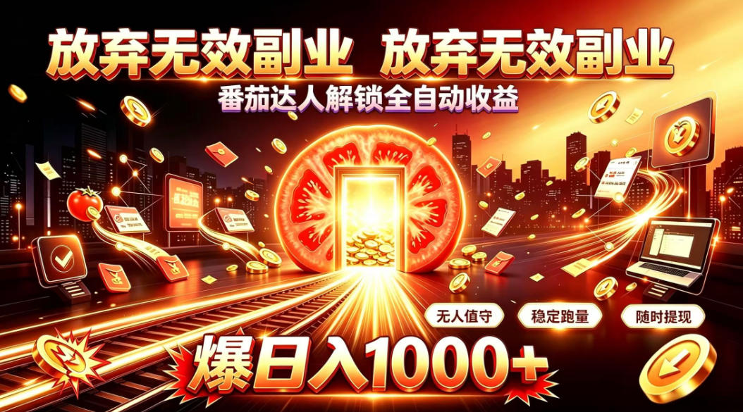 放弃无效副业，番茄达人解锁全自动收益，日入1k+，门槛最低的线上轻资产项目【揭秘】|无忧资源社