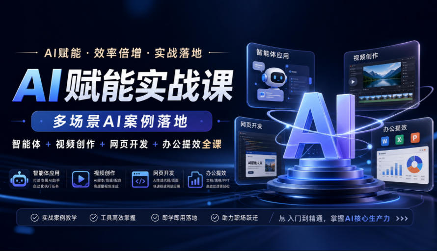 AI赋能实战课，多场景AI案例落地，智能体+视频创作+网页开发+办公提效全课|无忧资源社