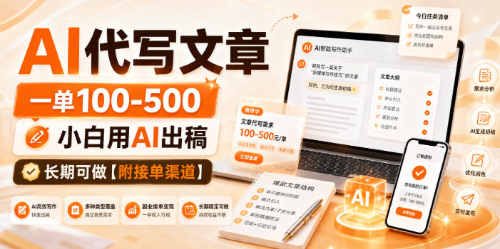 AI代写文章，一单100-500，小白用AI出稿，长期可做【附接单渠道】【揭秘】|无忧资源社