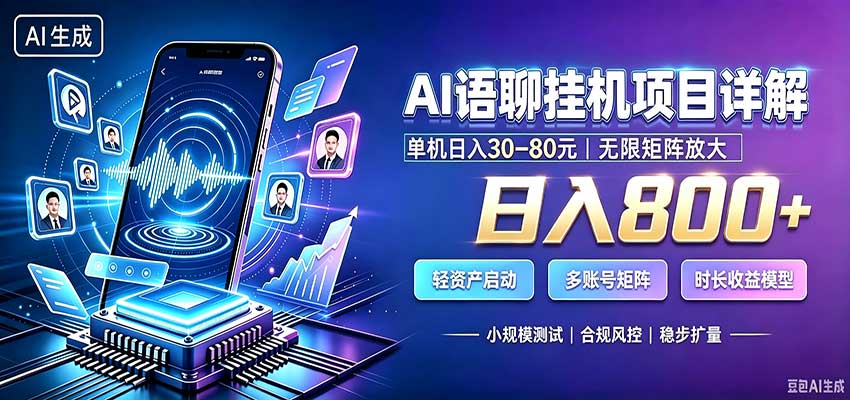 AI语聊挂机,日入800+,适用个人副业,工作室矩阵操作|无忧资源社