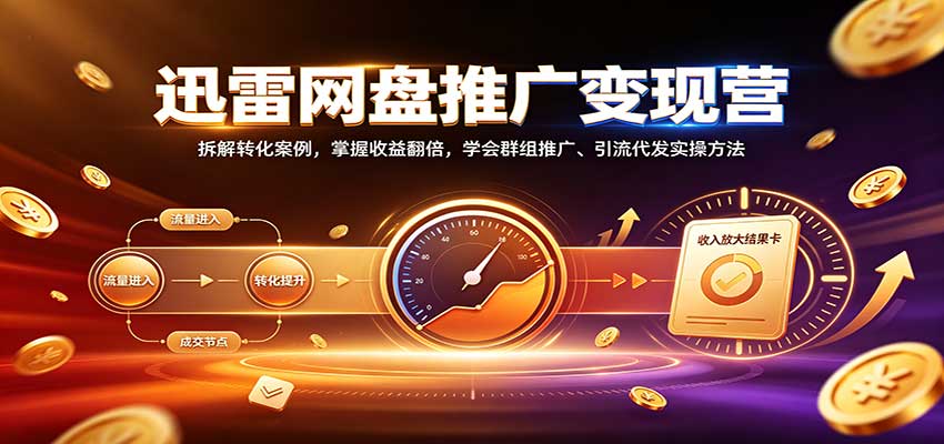 迅雷网盘推广变现营：拆解转化案例，掌握收益翻倍，学会群组推广、引流代发实操方法|无忧资源社