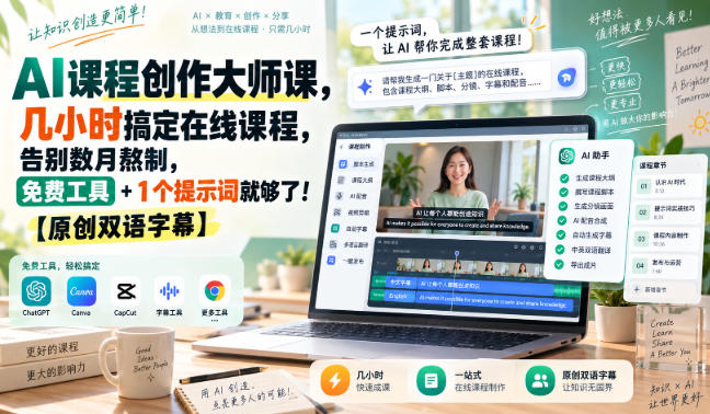 AI课程创作大师课，几小时搞定在线课程，告别数月熬制，免费工具+1个提示词就够了！【原创双语字幕】|无忧资源社