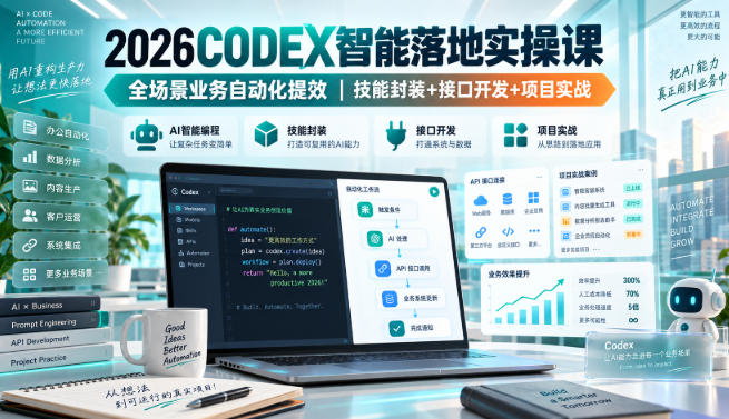 2026Codex智能落地实操课，全场景业务自动化提效，技能封装+接口开发+项目实战|无忧资源社