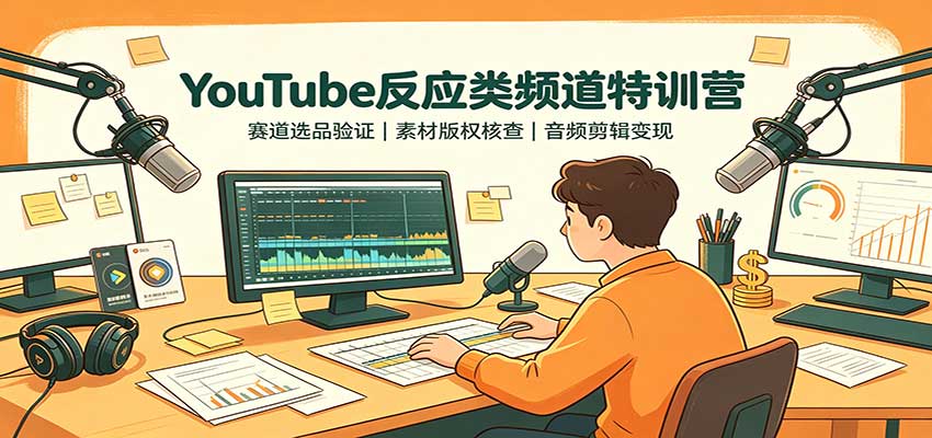 YouTube反应类频道特训营：赛道选品验证，素材版权核查，音频剪辑变现|无忧资源社