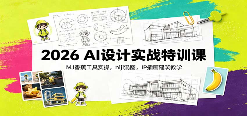 2026 AI设计实战特训课：MJ香蕉工具实操，niji混图，IP插画建筑教学|无忧资源社