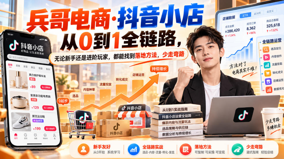 【无水印】兵哥电商·抖音小店从0到1全链路，无论新手还是进阶玩家，都能找到落地方法，少走弯路（更新9月）|无忧资源社