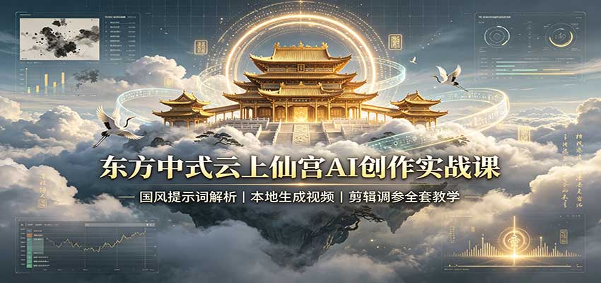 东方中式云上仙宫AI创作实战课：国风提示词解析，本地生成视频，剪辑调参全套教学|无忧资源社