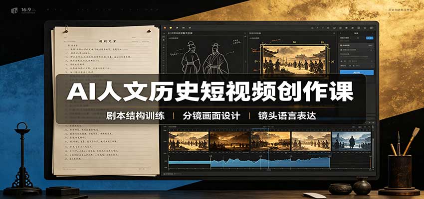 AI人文历史短视频创作课：赛道对标、剧本分镜制图，掌握视频完整产出流程|无忧资源社