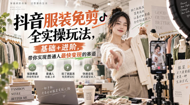 抖音服装免剪全实操玩法,基础+进阶,带你实现普通人最快变现的赛道|无忧资源社