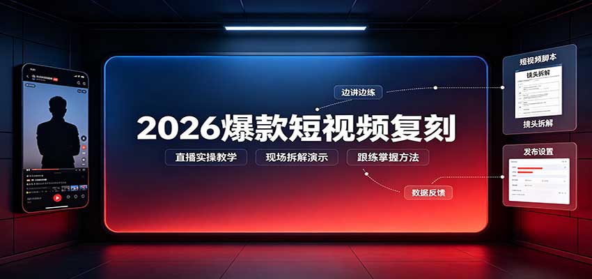 2026爆款短视频复刻：直播实操教学，配套文字文档掌握全流程|无忧资源社