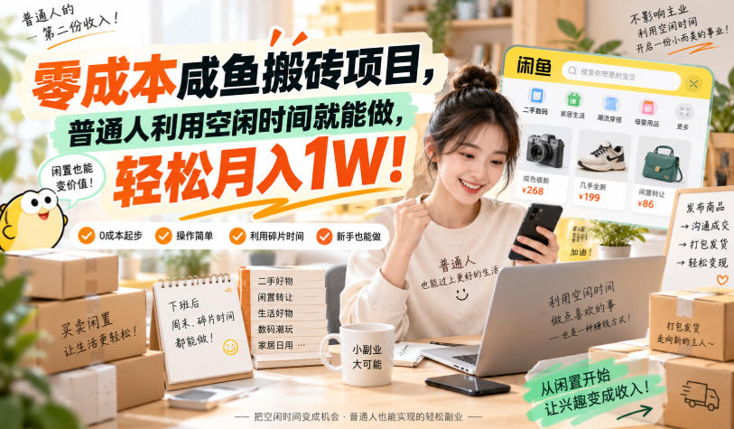 零成本咸鱼搬砖项目，普通人利用空闲时间就能做，轻松月入1W！【揭秘】|无忧资源社