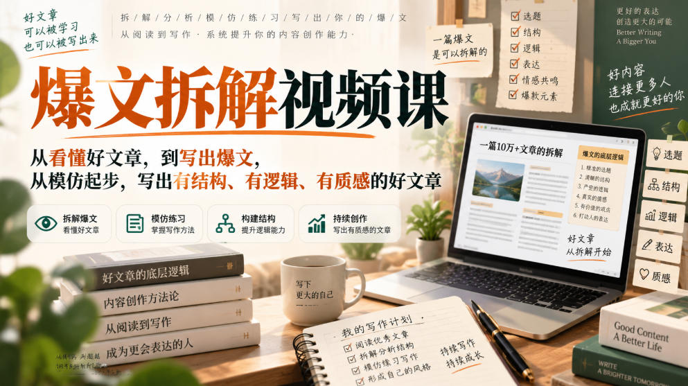 爆文拆解视频课，从看懂好文章，到写出爆文，从模仿起步，写出有结构、有逻辑、有质感的好文章|无忧资源社