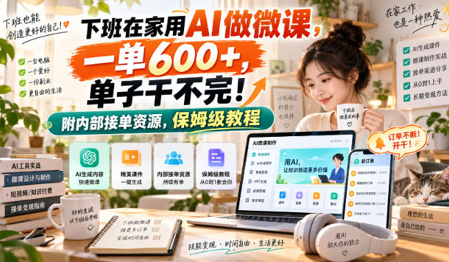 下班在家用AI做微课，一单600+，单子干不完！附内部接单资源，保姆级教程【揭秘】|无忧资源社