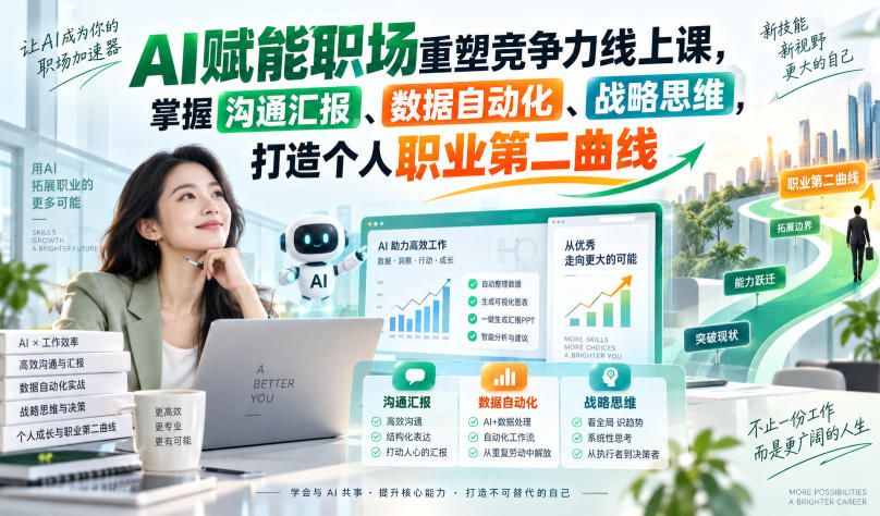 AI赋能职场重塑竞争力线上课，掌握沟通汇报、数据自动化、战略思维，打造个人职业第二曲线|无忧资源社