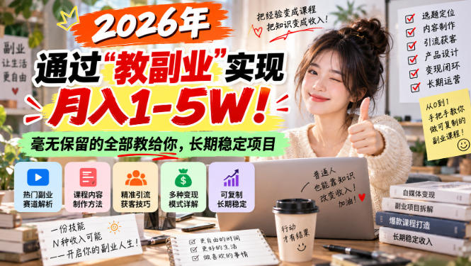 “教副业”实现月入1-5W！长期稳定，毫无保留的全部教给你！|无忧资源社
