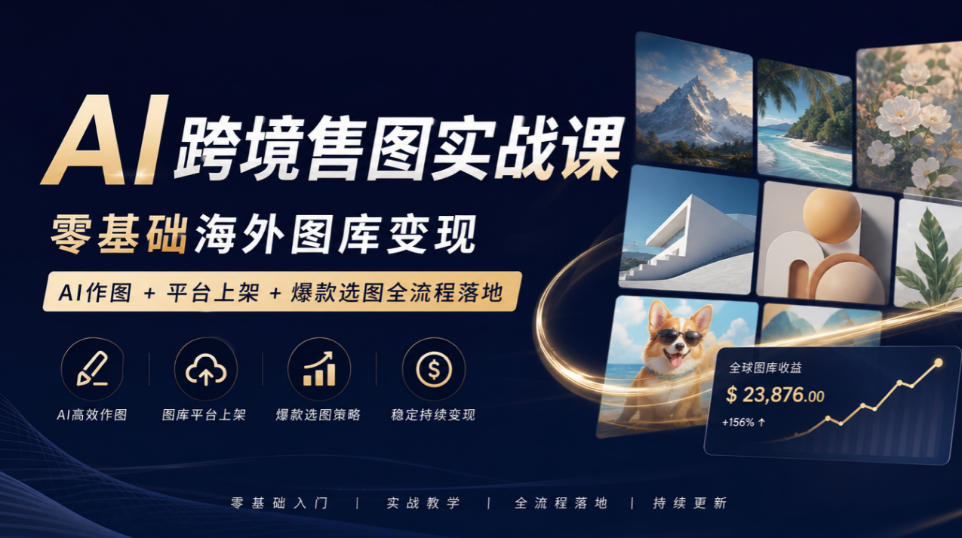 AI跨境售图实战课，零基础海外图库变现，AI作图+平台上架+爆款选图全流程落地|无忧资源社
