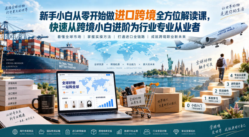 新手小白从零开始做进口跨境全方位解读课，快速从跨境小白进阶为行业专业从业者|无忧资源社