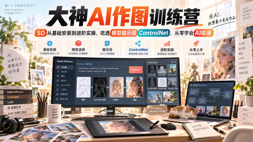 大神AI作图训练营，SD从基础安装到进阶实操，吃透模型提示词ControlNet，从零学会AI绘画|无忧资源社