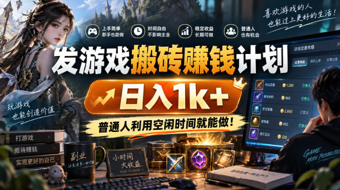 首发游戏搬砖賺钱计划，日入1k+，普通人利用空闲时间就能做！【揭秘】|无忧资源社