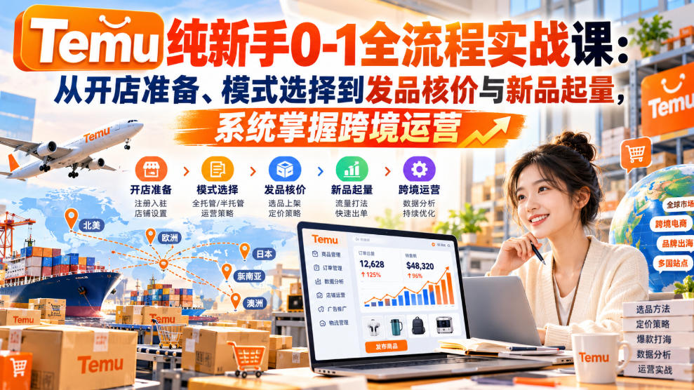 【无水印】Temu纯新手0-1全流程实战课：从开店准备、模式选择到发品核价与新品起量，系统掌握跨境运营|无忧资源社