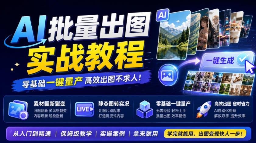 AI批量出图实战教程，素材翻新裂变，静态图转实况，零基础一键量产|无忧资源社