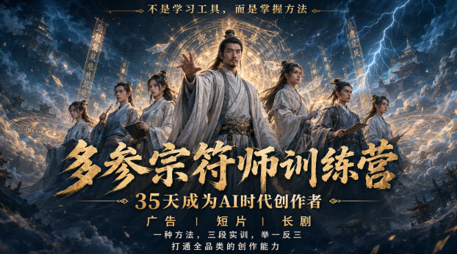 多参宗符师训练营，35天成为AI时代创作者，广告|短片|长剧，一种方法，三段实训，举一反三，打通全品类的创作能力|无忧资源社