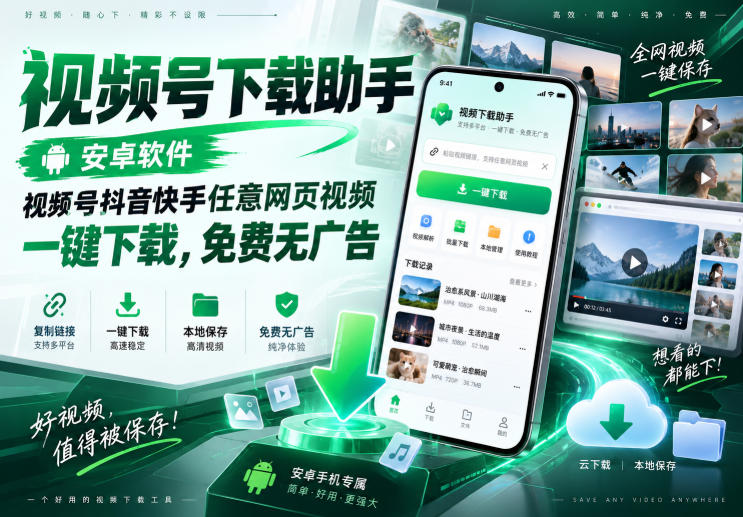 视频号下载助手,安卓软件,视频号抖音快手任意网页视频,一键下载,免费无广告|无忧资源社