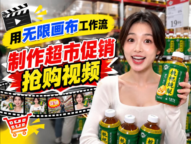 无限画布超市促销抢购视频工作流，一键产出TikTok抖音带货短视频|无忧资源社