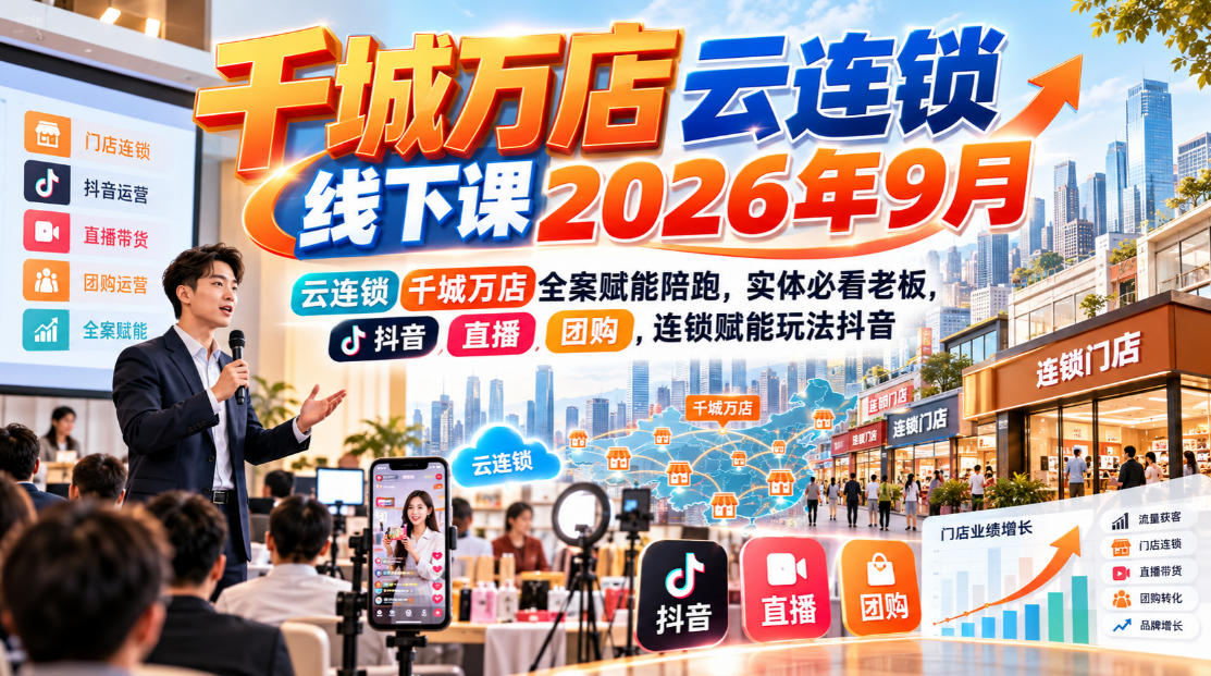 千城万店云连锁线下课2026年9月，云连锁千城万店全案赋能陪跑，实体必看老板，抖音，直播，团购，连锁赋能玩法抖音|无忧资源社