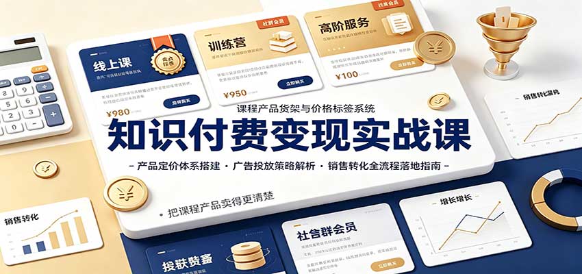 知识付费变现实战课：产品定价体系搭建，广告投放，销售转化全流程落地指南|无忧资源社