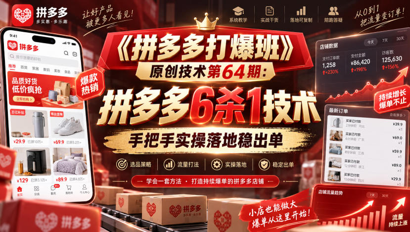《拼多多打爆班》原创技术第64期：拼多多6杀1技术，手把手实操落地稳出单|无忧资源社