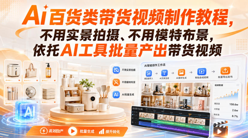 Ai百货类带货视频制作教程，不用实景拍摄、不用模特布景，依托AI工具批量产出带货视频|无忧资源社