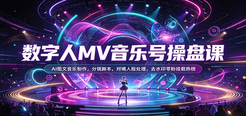 数字人MV音乐号操盘课：AI图文音乐制作，分镜脚本，对嘴人脸处理，去水印零粉挂载热榜|无忧资源社
