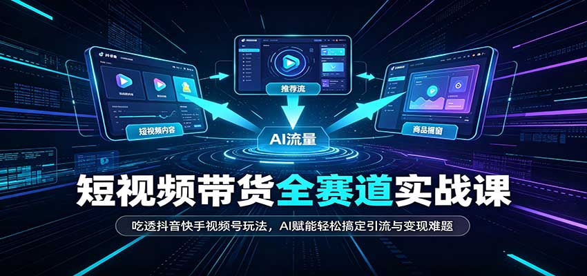 短视频带货全赛道：吃透抖音快手视频号玩法，AI赋能轻松搞定引流与变现难题|无忧资源社