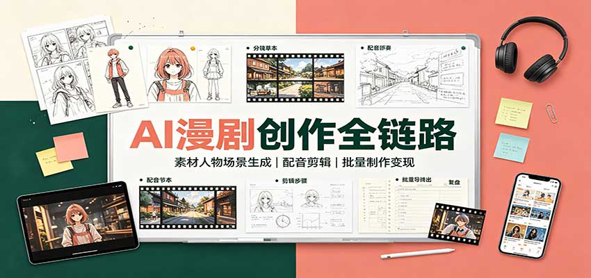 AI漫剧创作全链路：素材人物场景生成，配音剪辑，批量制作变现|无忧资源社