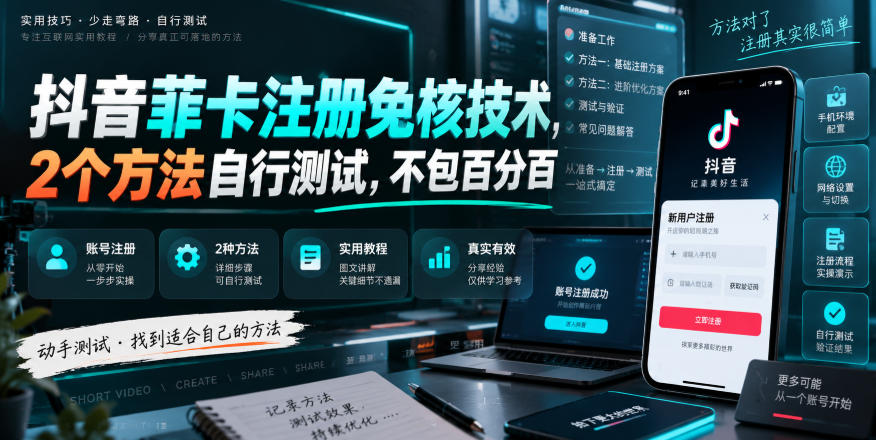 抖音菲卡注册免核技术,2个方法自行测试,不包百分百|无忧资源社