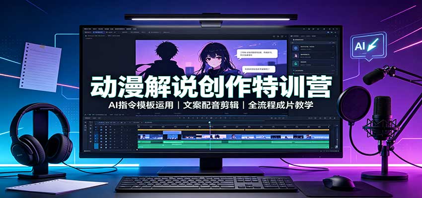 动漫解说创作特训营：AI指令模板运用，文案配音剪辑，全流程成片教学|无忧资源社