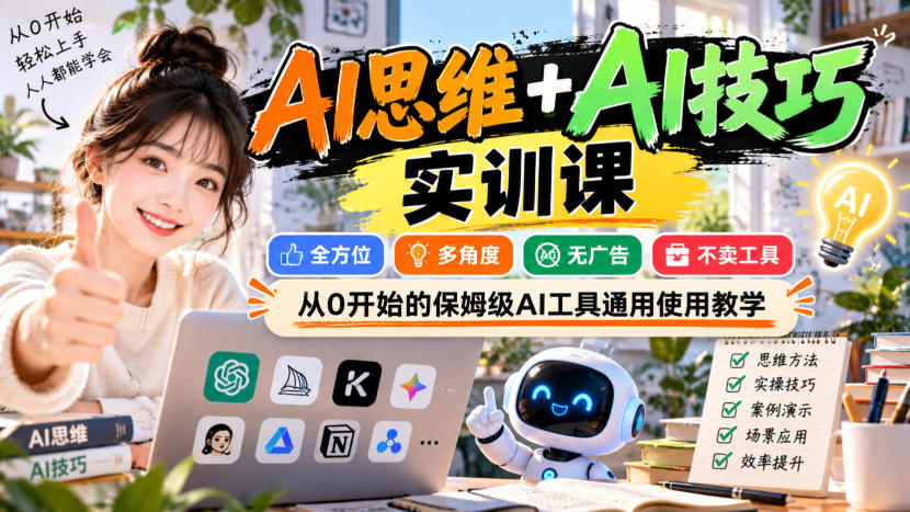 AI思维+AI技巧实训课，全方位、多角度、无广告、不卖工具，从0开始的保姆级AI工具通用使用教学|无忧资源社
