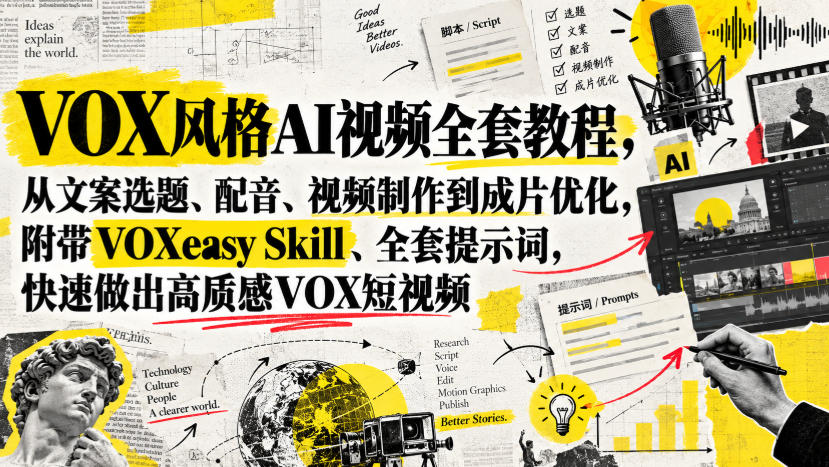 VOX风格AI视频全套教程，从文案选题、配音、视频制作到成片优化，附带VOXeasy Skill、全套提示词，快速做出高质感VOX短视频|无忧资源社