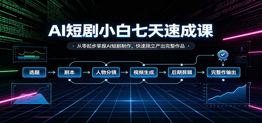 AI短剧小白七天速成课:从零起步掌握AI短剧制作,快速独立产出完整作品|无忧资源社