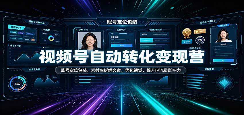 视频号自动转化变现营：账号定位包装，素材库拆解文案，优化视觉，提升IP流量影响力|无忧资源社